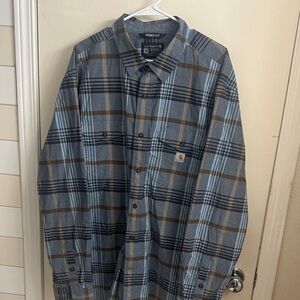 Carhartt Blue and Brown Plaid Long-Sleeve Work Shirt